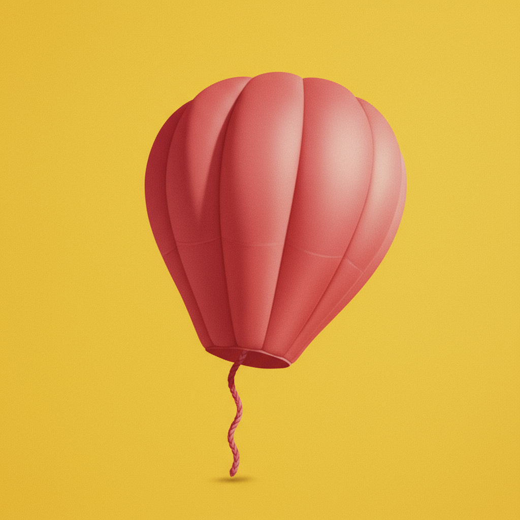 AI image generated of A pink balloon with a string floats against a bright yellow background.