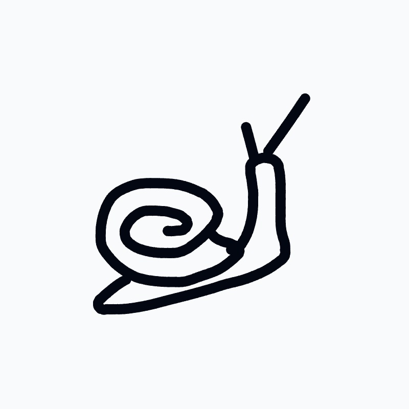 A simple cartoon of a snail with a spiraled shell and two antennae.